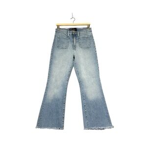 Gap | High Rise 70's Flare Jean Patch Pockets Raw Hem Size 30‎